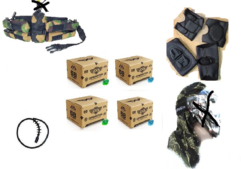 4 x Cajas de Bolas Cal. 68; 2000 unidades (Bolas Color Verde y Color azul) + Battle Pack 4+1 + Bandana Camo +Rodilleras + Coderas + Baqueta Limpieza flexible - *Envío Gratis 2/3 Días.